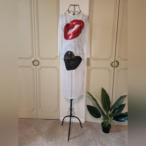 Vintage Red and Black Sequin Sheer Dress Cover, Avant Garde, Party,